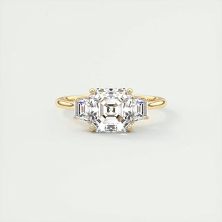 2.03 CT Asscher Shaped Moissanite Three Stones Engagement Ring - crownmoissanite