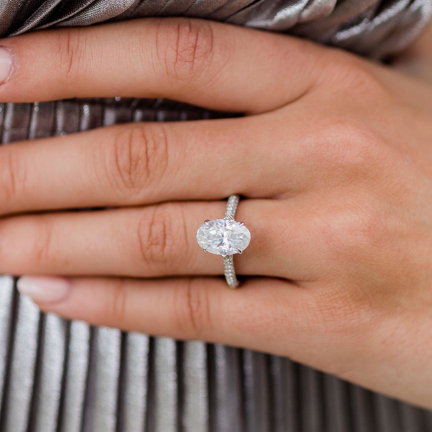 3.40 CT Oval Solitaire Hidden Halo & Pave Moissanite Engagement Ring - crownmoissanite