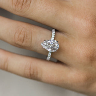 3.10 CT Pear Solitaire Hidden Halo & Pave Moissanite Engagement Ring - crownmoissanite