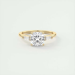 2.15 CT Cushion Cut Three Stone Moissanite Engagement Ring - crownmoissanite