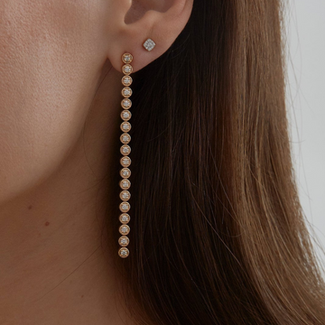 1.15 TCW Round Moissanite Diamond Bezel Long Drop Earrings