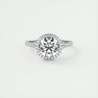 2.0 CT Round Shaped Moissanite Halo Split Shank Engagement Ring - crownmoissanite