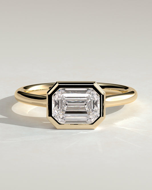 2.0 CT Emerald Cut Moissanite Bezel Engagement Ring