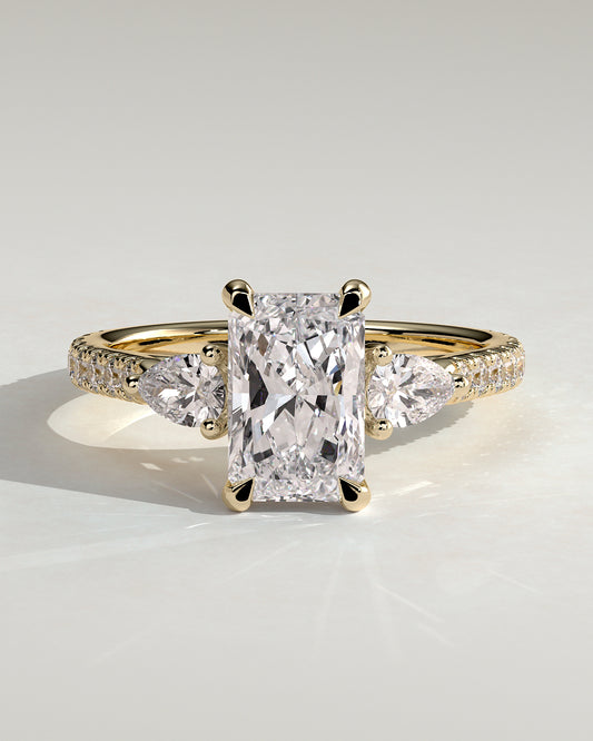 2.0 CT Radiant Cut Moissanite Three Stone & Pave Engagement Ring
