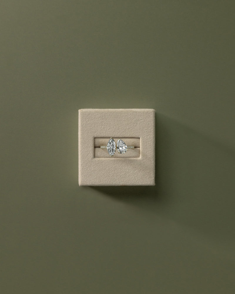 3.30 CT Marquise & Pear Cut Moissanite Two Stone & Pave Engagement Ring