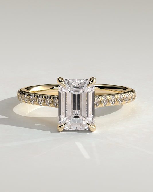 2.0 CT Emerald Cut Moissanite Pave Engagement Ring
