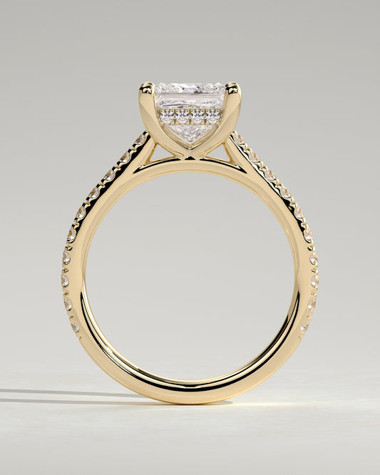 2.0 CT Princess Cut Moissanite Hidden Halo Engagement Ring