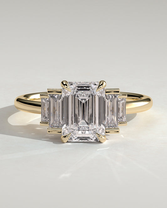 2.0 CT Emerald Cut Moissanite Five Stones Engagement Ring