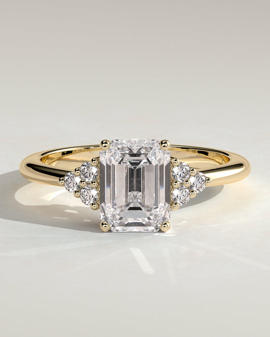 2.0 CT Emerald Cut Moissanite Cluster Engagement Ring