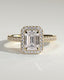 2.0 CT Emerald Cut Moissanite Halo & Pave Engagement Ring