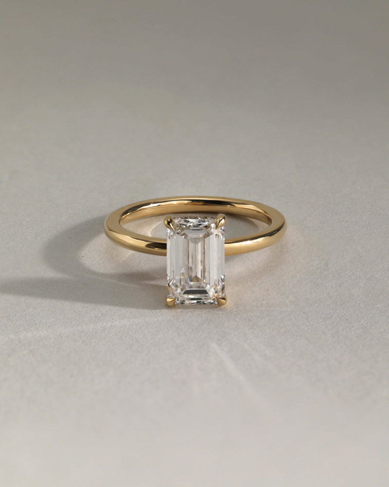 2.0 CT Emerald Cut Moissanite Hidden Halo Engagement Ring