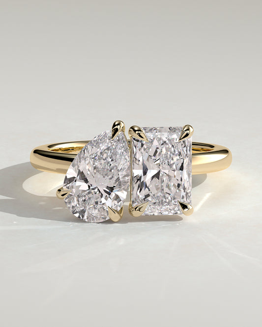 3.30 CT Pear & Radiant  Cut Moissanite Two Stone Engagement Ring
