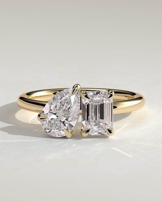 3.30 CT Pear & Emerald Cut Moissanite Two Stone Engagement Ring