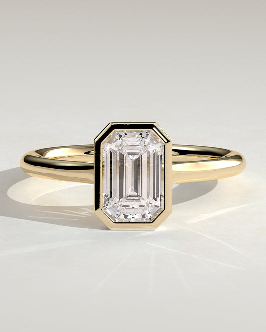 2.0 CT Emerald Cut Moissanite Bezel Engagement Ring