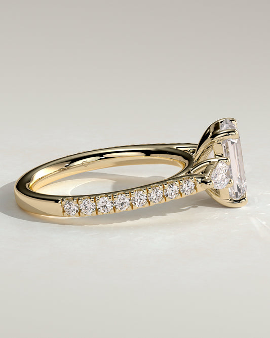 2.0 CT Emerald Cut Moissanite Three Stone & Pave Engagement Ring