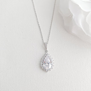 1.0 CT Pear Moissanite Halo Drop Necklace for Women - crownmoissanite