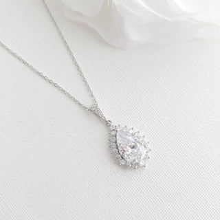 1.0 CT Pear Moissanite Halo Drop Necklace for Women - crownmoissanite