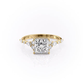 2.08 CT Princess Shaped Moissanite Cluster Engagement Ring - crownmoissanite