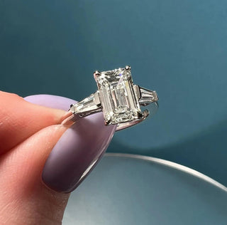 1.91 CT Emerald Cut Three Stone Moissanite Engagement Ring - crownmoissanite