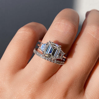 1.91 CT Emerald Cut Three Stone Moissanite Engagement Ring - crownmoissanite