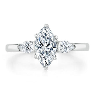 0.75 CT Marquise Shaped Moissanite Three Stones Engagement Ring - crownmoissanite