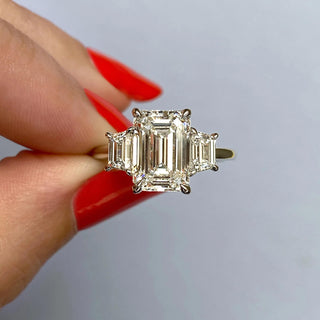 1.91 CT Emerald Cut Three Stone Moissanite Engagement Ring - crownmoissanite