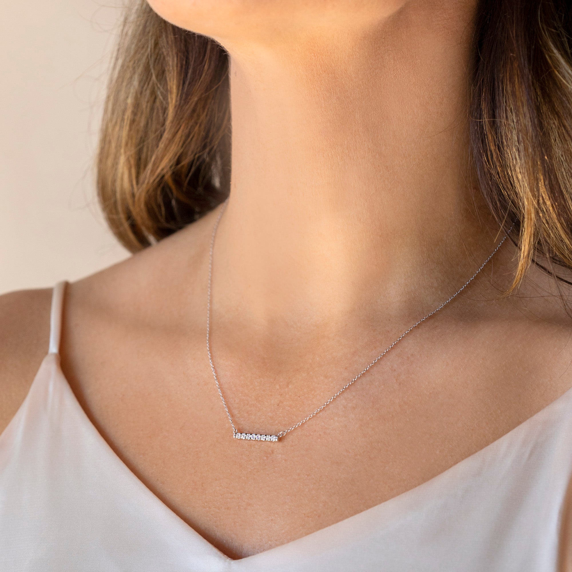 0.24 CT Round Cut Bar Necklace Moissanite Diamond Necklace - crownmoissanite