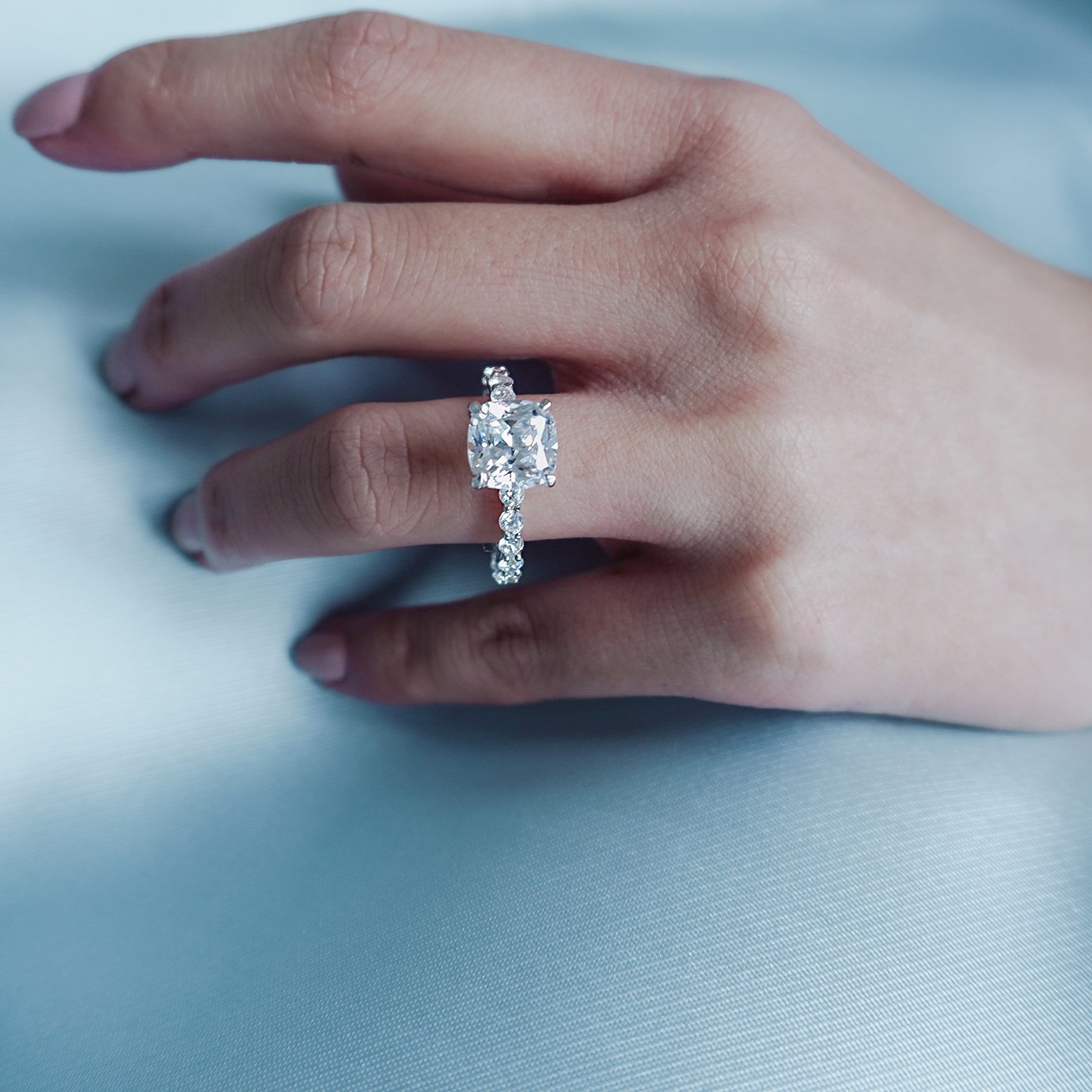 3.0 CT Cushion Shaped Moissanite Hidden Halo Engagement Ring - crownmoissanite