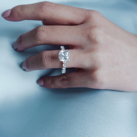 3.0 CT Cushion Shaped Moissanite Hidden Halo Engagement Ring - crownmoissanite