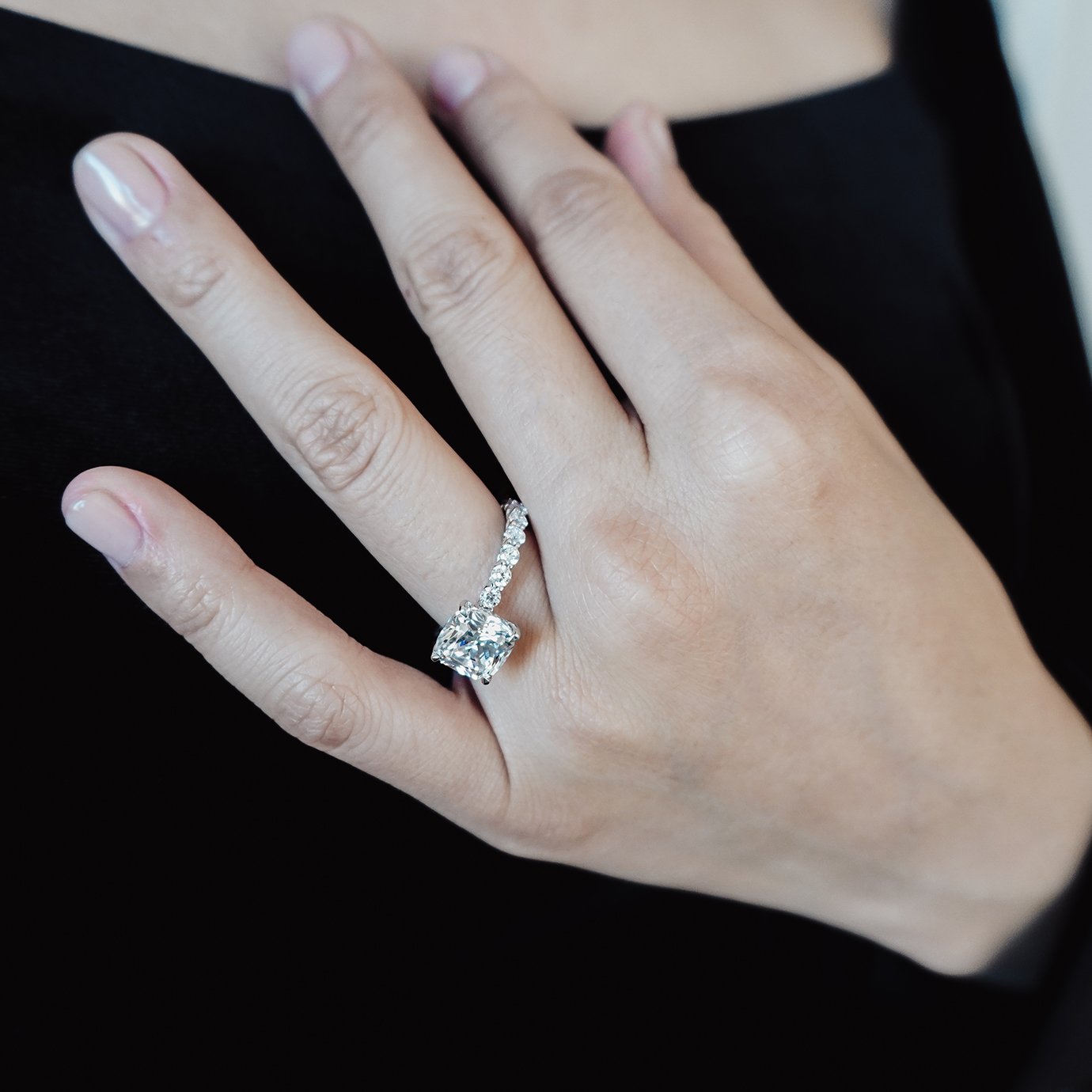 3.0 CT Cushion Shaped Moissanite Hidden Halo Engagement Ring - crownmoissanite