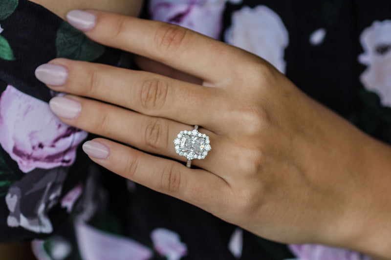 3.40 CT Radiant Cluster Halo Moissanite Engagement Ring - crownmoissanite