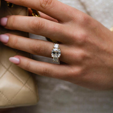 4.0 CT Crushed Ice Cushion Three Stone Moissanite Engagement Ring - crownmoissanite