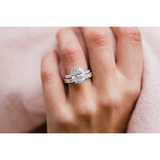 5.0 CT Elongated Cushion Solitaire Hidden Halo & Pave Moissanite Engagement Ring - crownmoissanite