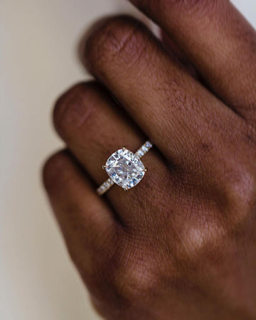 2.80 CT Cushion Hidden Halo Moissanite Engagement Ring - crownmoissanite