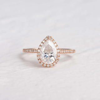 1.25 CT Pear Shaped Moissanite Halo Engagement Ring - crownmoissanite