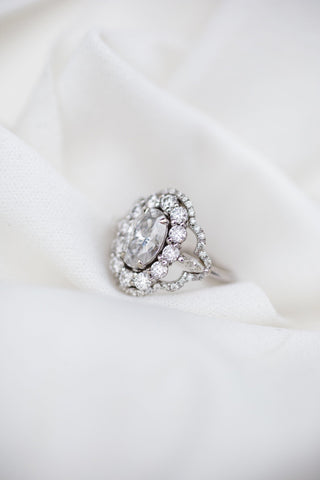 1.85 CT Oval Art Deco Halo Moissanite Engagement Ring - crownmoissanite