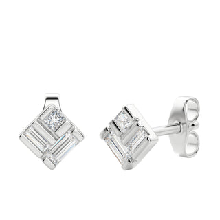 0.40 TCW Princess & Straight Baguette Cut Moissanite Bar Setting Stud Earrings - crownmoissanite