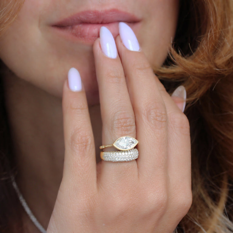 1.0 CT East West Marquise Moissanite Bezel  Engagement Ring