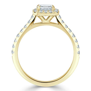 1.0 CT Asscher Cut Halo Pave Moissanite Engagement Ring - crownmoissanite