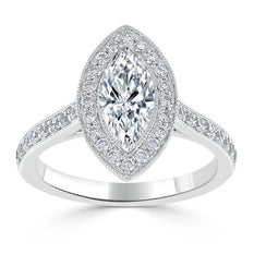 1.0 CT Marquise Cut Halo Moissanite Engagement Ring With Pave Setting - crownmoissanite