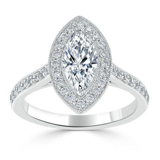1.0 CT Marquise Shaped Moissanite Halo Engagement Ring - crownmoissanite