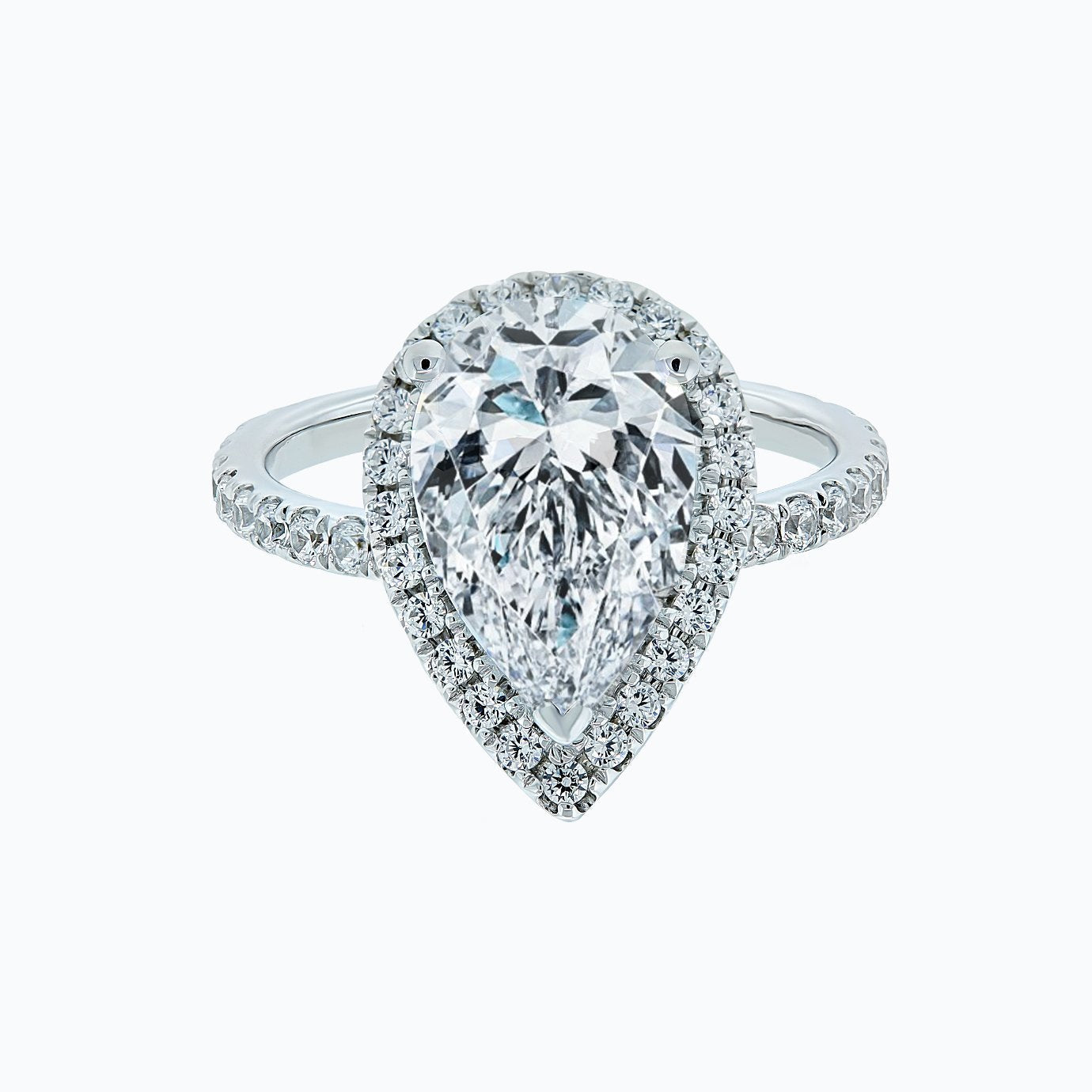 3.0 CT Pear Shaped Moissanite Halo Engagement Ring - crownmoissanite