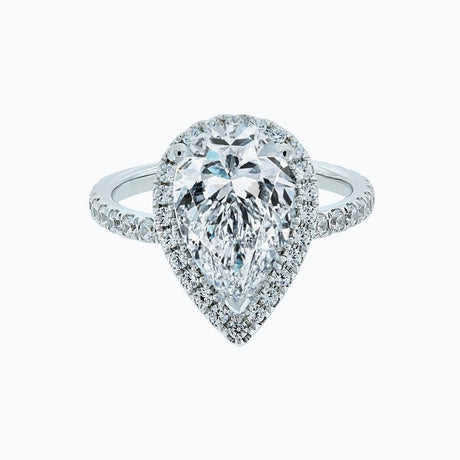 3.0 CT Pear Shaped Moissanite Halo Engagement Ring - crownmoissanite
