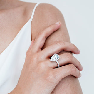 3.0 CT Pear Shaped Moissanite Halo Engagement Ring - crownmoissanite