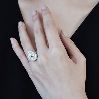 3.0 CT Pear Shaped Moissanite Halo Engagement Ring - crownmoissanite