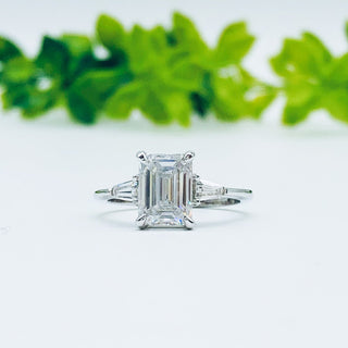 1.9 CT Emerald Cut Three Stone Moissanite Engagement Ring - crownmoissanite