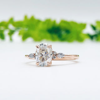 1.91 CT Oval Shaped Moissanite Cluster Engagement Ring - crownmoissanite