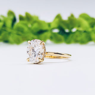 2.72 CT Oval Solitaire Hidden Halo Moissanite Engagement Ring - crownmoissanite