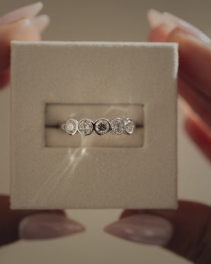 0.40 TCW round cut moissanite wedding band with bezel setting – minimalist and elegant gold band offering secure sparkle, ideal for bridal stacking or everyday wear.