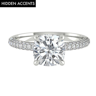 1.7 CT Cushion Hidden Halo Pave Moissanite Engagement Ring - crownmoissanite